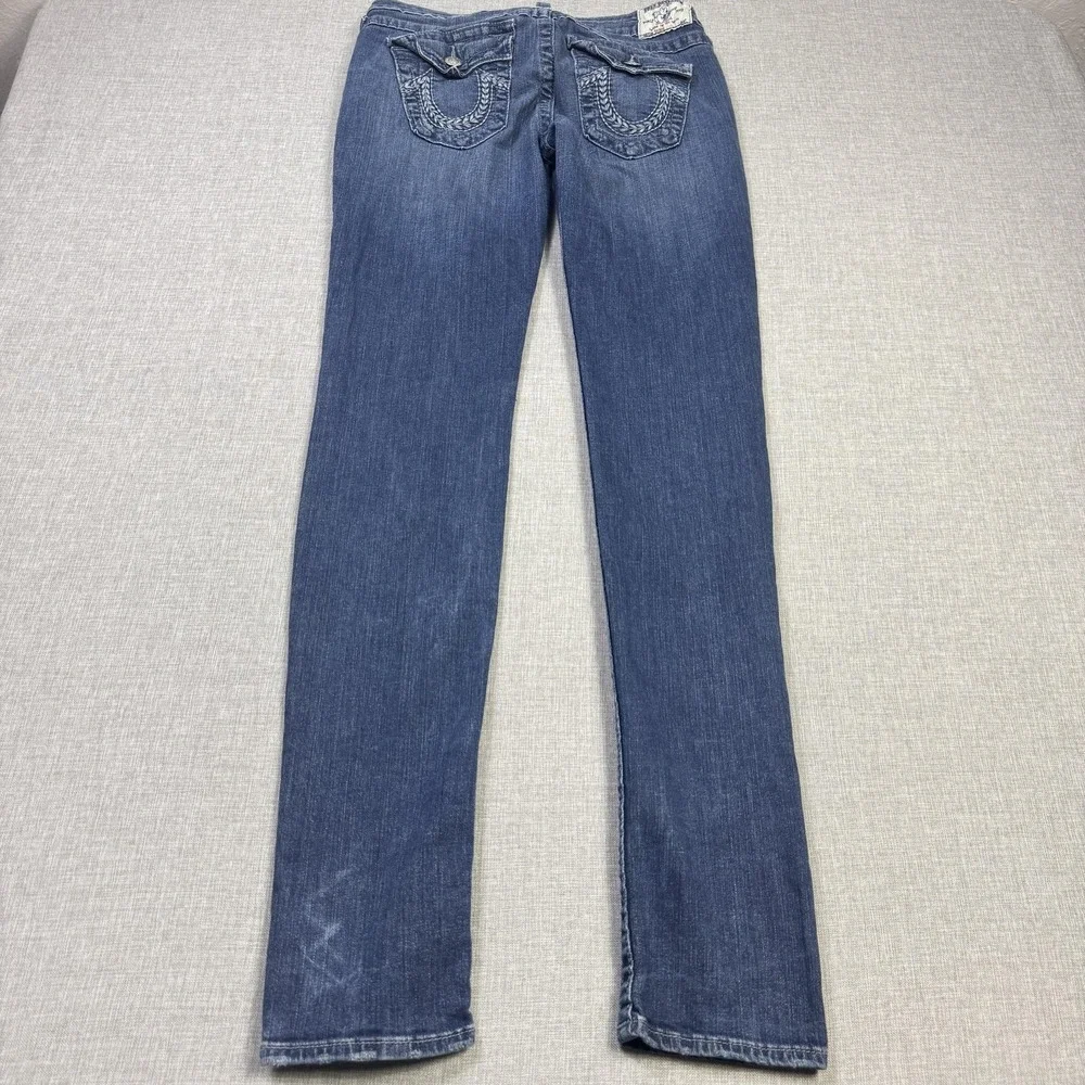 True Religion Jeans Mens 32x34 Skinny‎ Blue Medium Wash Distressed Pockets